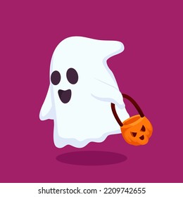 Ghost Carrying Pumpkin Basket Character Design Illustration