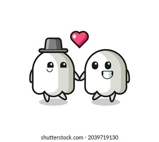 ghost cartoon character couple with fall in love gesture , cute style design for t shirt, sticker, logo element