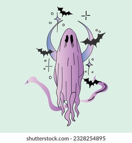 ghost cartoon character, cute Halloween vector illustration