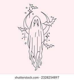 ghost cartoon character, cute Halloween vector illustration