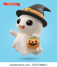 Ghost cartoon character. Halloween 3d render vector icon