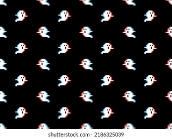 Ghost cartoon character seamless pattern on black background. Pixel style