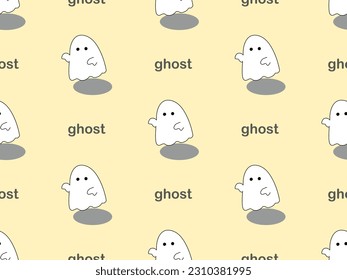 Ghost cartoon character seamless pattern on yellow background
