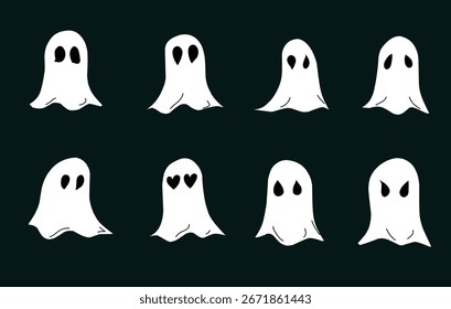 Ghost cartoon character. Set of vector  stock