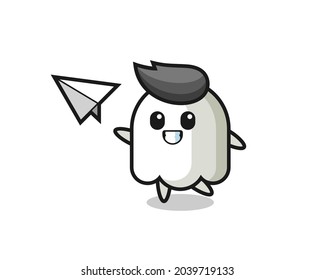 ghost cartoon character throwing paper airplane , cute style design for t shirt, sticker, logo element