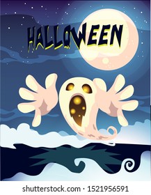 Ghost cartoon design, Halloween holiday horror scary celebration autumn dark and party theme Vector illustration