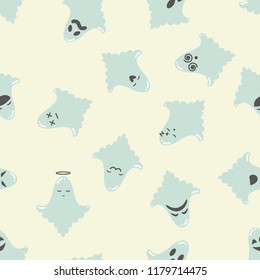 Ghost cartoon halloween seamless retro vector pattern for wrapping, decor, craft, textile