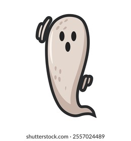 ghost cartoon with outline in flat vector design.
