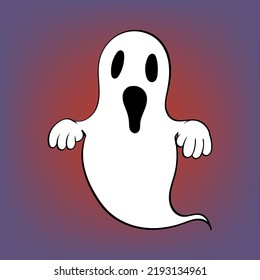 Ghost in cartoon style. Cartoon of Halloween. For Backdrop, Wallpaper, Background. Hand drawn. Vector illustration.