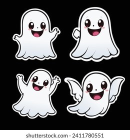 Ghost cartoons stickers set. Flat vector ghosts characters for children