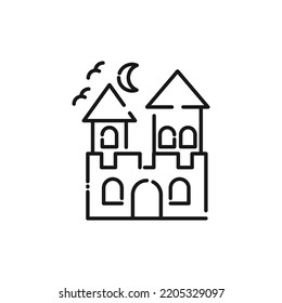 Ghost Castle Palace Line Icon - Halloween Elements Icon Vector Illustration.