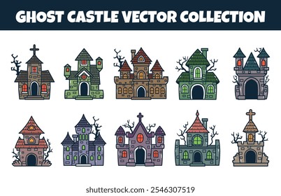 Ghost castle vector illustration set