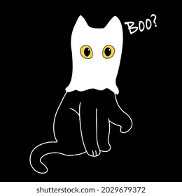 ghost cat boo meow booeow funny cat loves wo knotted design vector illustration for use in design and print wall art poster canvas