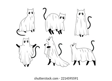 Ghost cat character sets    Halloween cat illustrations