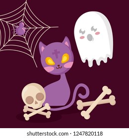 ghost with cat and icons halloween