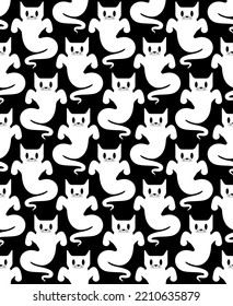 Ghost cat pattern seamless. pet spook cartoon background. Vector texture