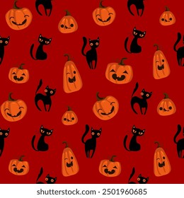 Ghost cat pattern. Spooky halloween kittens faces, horror animals and cute witchcraft cats seamless vector illustration. Halloween seamless cats wallpaper