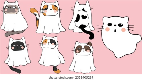 Ghost Cat Set for Halloween and Cats with Halloween Costumes