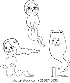 The Ghost of Cats Cute Line Art
