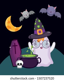 ghost cauldron coffin skull bats halloween