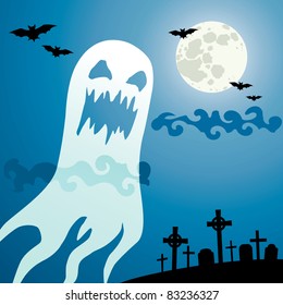 Ghost in the cemetery a moonlit night