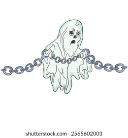 Ghost Chain Enhanced Vector Half Face Character in White Background.