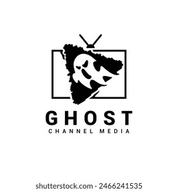 Ghost channel media logo design with ghost silhouette and television media design template.