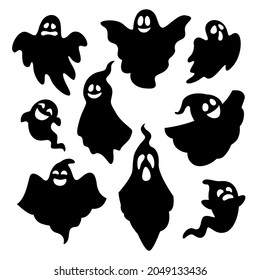 Ghost character black silhouette. Happy Halloween. Vector illustration