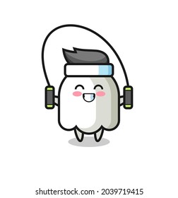ghost character cartoon with skipping rope , cute style design for t shirt, sticker, logo element