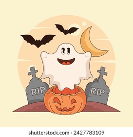 Ghost character design with unique and attractive groovy style