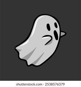 Personaje fantasma. Fantasma de Halloween. Espíritu mágico de miedo. Halloween levitando fantasma. Lindo divertido icono de espíritu feliz. Ilustración vectorial de diseño fantasma de Halloween. Cartel de promoción de Halloween. Estilo plano