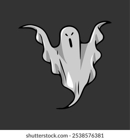 Personaje fantasma. Fantasma de Halloween. Espíritu mágico de miedo. Halloween levitando fantasma. Lindo divertido icono de espíritu feliz. Ilustración vectorial de diseño fantasma de Halloween. Cartel de promoción de Halloween. Estilo plano