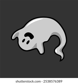 Personaje fantasma. Fantasma de Halloween. Espíritu mágico de miedo. Halloween levitando fantasma. Lindo divertido icono de espíritu feliz. Ilustración vectorial de diseño fantasma de Halloween. Cartel de promoción de Halloween. Estilo plano