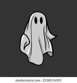 Personaje fantasma. Fantasma de Halloween. Espíritu mágico de miedo. Halloween levitando fantasma. Lindo divertido icono de espíritu feliz. Ilustración vectorial de diseño fantasma de Halloween. Cartel de promoción de Halloween. Estilo plano