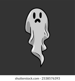 Personaje fantasma. Fantasma de Halloween. Espíritu mágico de miedo. Halloween levitando fantasma. Lindo divertido icono de espíritu feliz. Ilustración vectorial de diseño fantasma de Halloween. Cartel de promoción de Halloween. Estilo plano