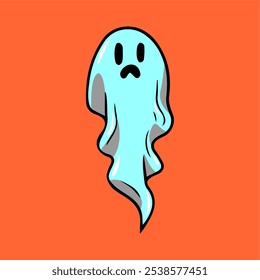 Ghost character. Halloween ghost. Magic scary spirit. Halloween levitating phantom. Halloween phantom design vector illustration. Halloween Promotion Poster orange background