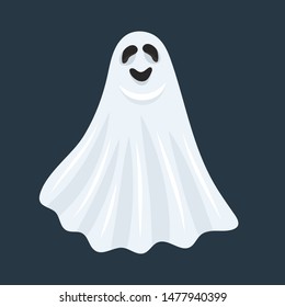 Ghost character. Halloween scary ghostly monster, dead boo spook and cute funny boohoo spooky fly anima or horror curious devil phantom costume isolated cartoon vector icon