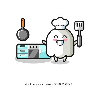 ghost character illustration as a chef is cooking , cute style design for t shirt, sticker, logo element