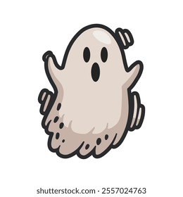 ghost character with outline in flat vector design.