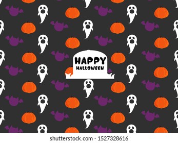 Ghost character seamless pattern for fabric, wallpaper, wrapping paper. Holiday horror background. Halloween night celebration.