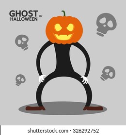 ghost character set for Halloween, cute minimal flat design, scarecrow pumpkin