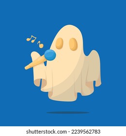 Ghost character singer illustration isolated on blue background