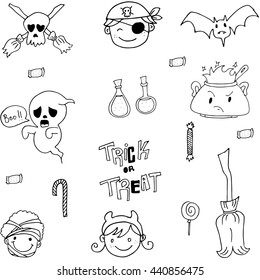 Ghost and charactere Halloween in doodle illustration