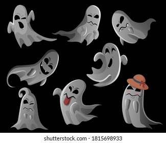 Ghost characters. Halloween night background pattern, cartoon vector illustration. Halloween holiday party celebration.