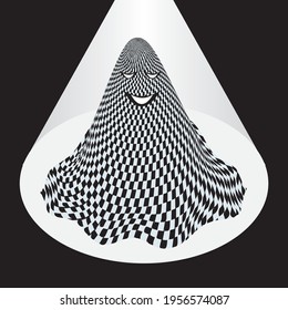 A ghost in checkered bedspread. Vector illustration