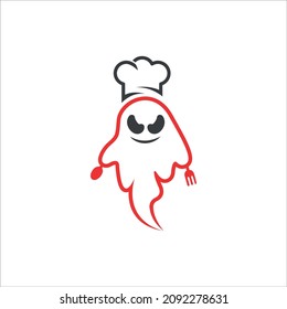 Ghost Chef Logo, Ghost Restaurant Logo, Ghost Kitchen Logo Design Free Vector Template