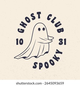 Ghost Club vintage label, logo. Spooky emblem. Ghost vintage icon. Hipster design. Print for T-shirt. Vector illustration