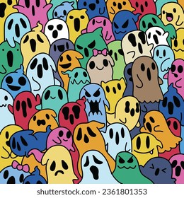 Ghost Collection, Ghost Silhouette Set, and Doodle Style Vector Illustrations for Halloween,Illustration Vector