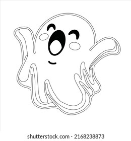 Ghost Coloring page For Kids Cartoon scary halloween Ghost , Pastel Creepy Kawaii Happy Ghost Vector 