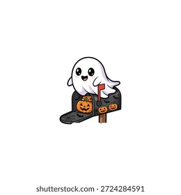 Fantasma que sale de un diseño de Vector plano de icono de buzón.